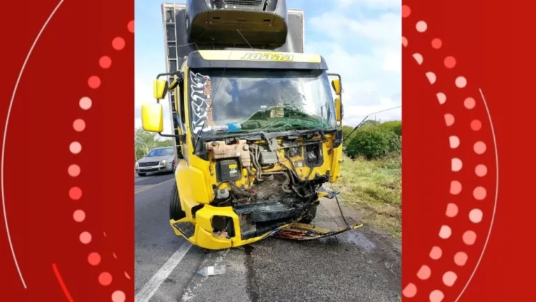 Homem morre e carro pega fogo após colisão entre dois caminhões na BR-324
