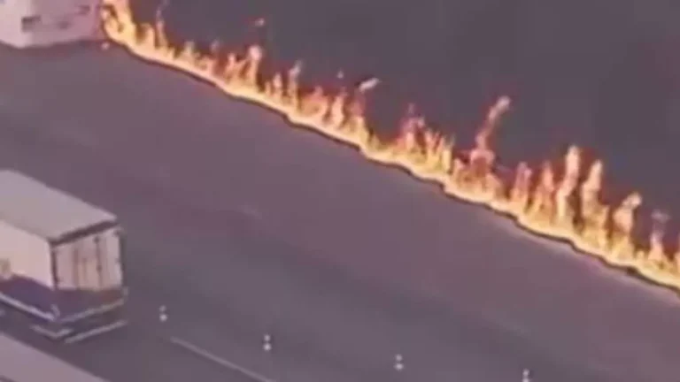 Ônibus em chama assusta motoristas e bloqueia rodovia com fumaça