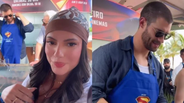 Ex-BBB Fernanda Bande se diverte ao lado de elenco de “Superman”