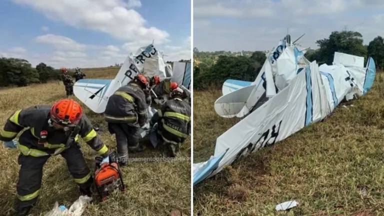 Fotos mostram como ficou avião que caiu no interior e deixou 2 mortos
