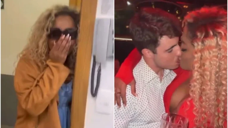 Cariúcha é zoada por colegas de trabalho após beijar filho do Gugu; veja