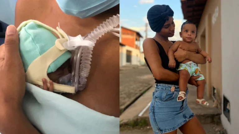Jovem de 18 anos tem diagnóstico de câncer durante a gravidez, faz tratamento e toca sino da vitória com filho