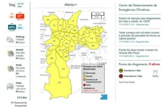 Chuva deixa cidade de SP em estado de atenção para alagamentos; Inmet emite alerta para tempestade