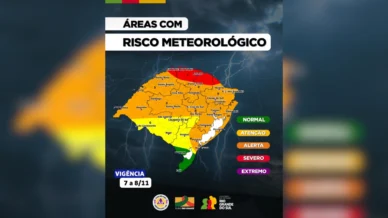 Defesa Civil amplia alerta para ventos acima de 100 km/h e granizo no RS