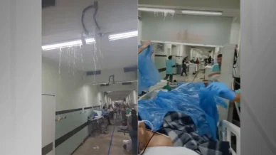 Vídeo: paciente é coberto por lonas durante vazamento em hospital