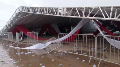 Ventos de 95 km/h derrubam estrutura de festa universitária no interior de SP; um homem morreu