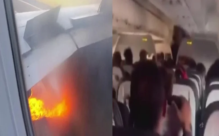 Vídeo: Turbina de avião explode e passageiros entram em pânico