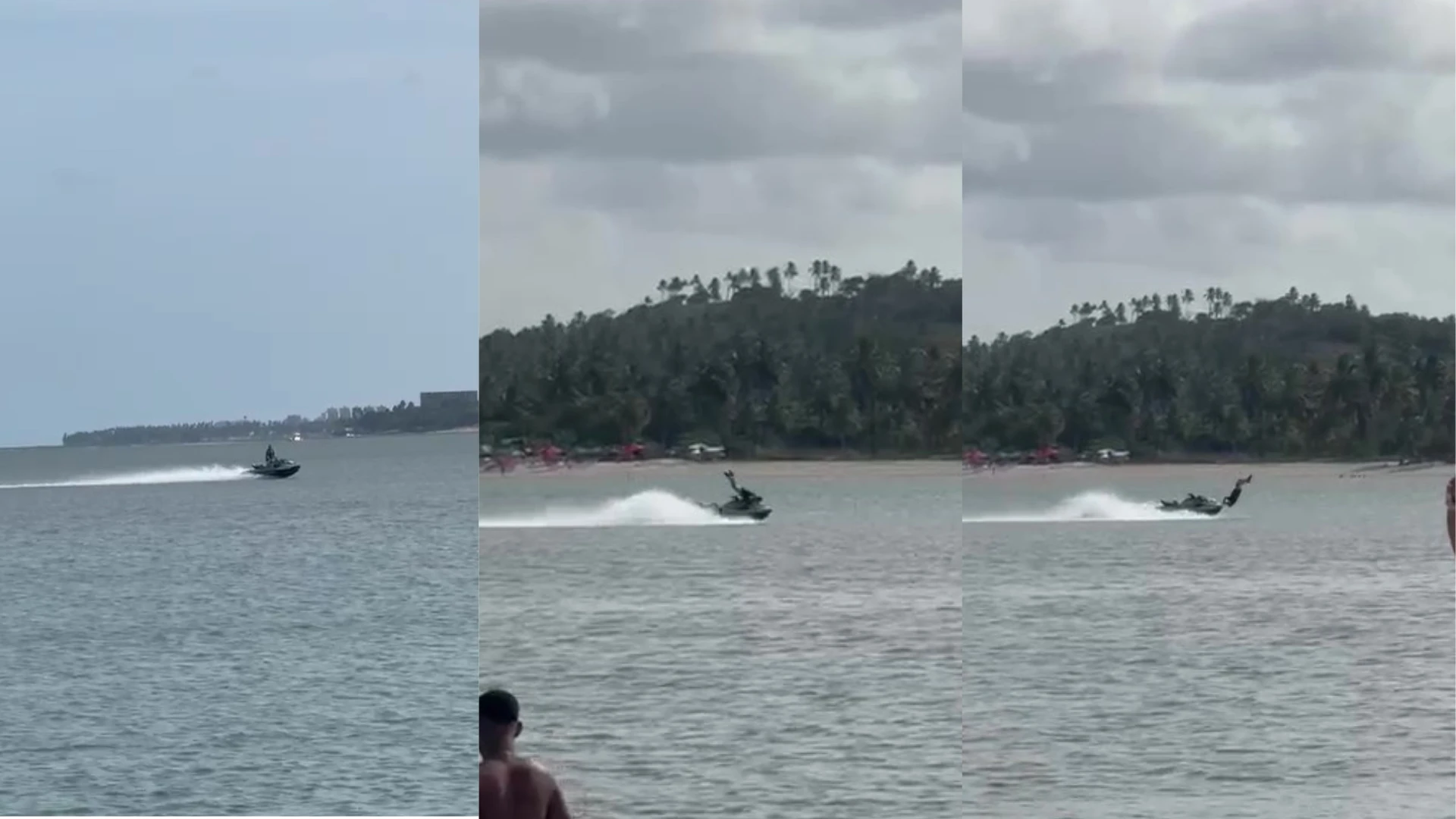 Vídeo mostra homem sendo arremessado ao mar após colidir jet ski em PE