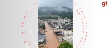 Imagens de drone mostram ruas completamente alagadas com passagem de ciclone extratropical em cidade de SC