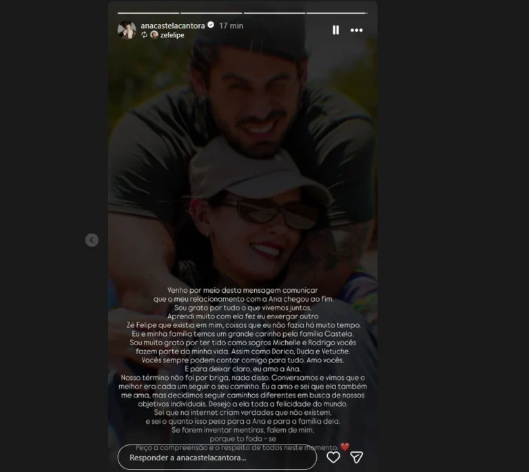 Ana Castela e Zé Felipe anunciam fim do namoro