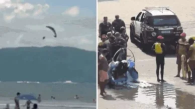 Piloto é resgatado no mar após falha em paramotor no litoral paulista