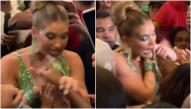 Virginia doa acessórios em ensaio da Grande Rio, mas pede calma; assista