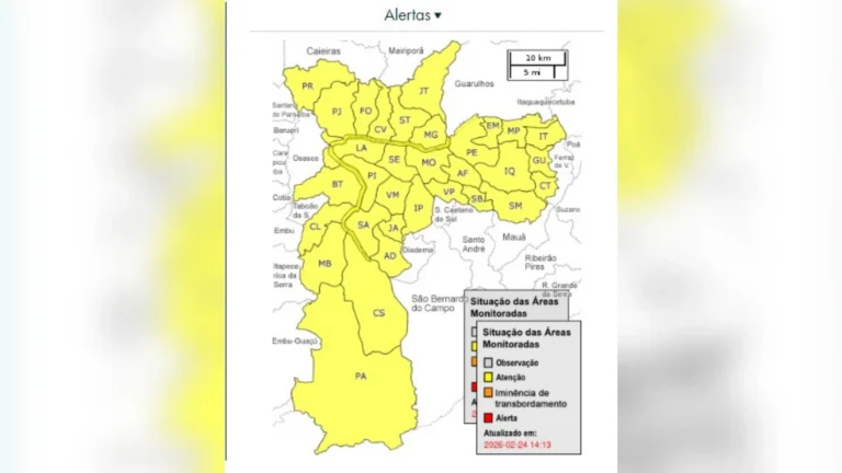 Cidade de São Paulo entra em estado de atenção para chuva forte