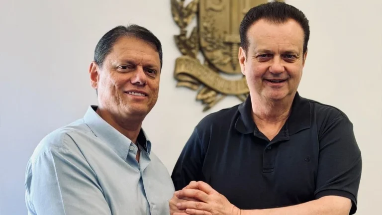 Após saída do governo, Tarcísio e Kassab tiram fotos juntos durante reunião