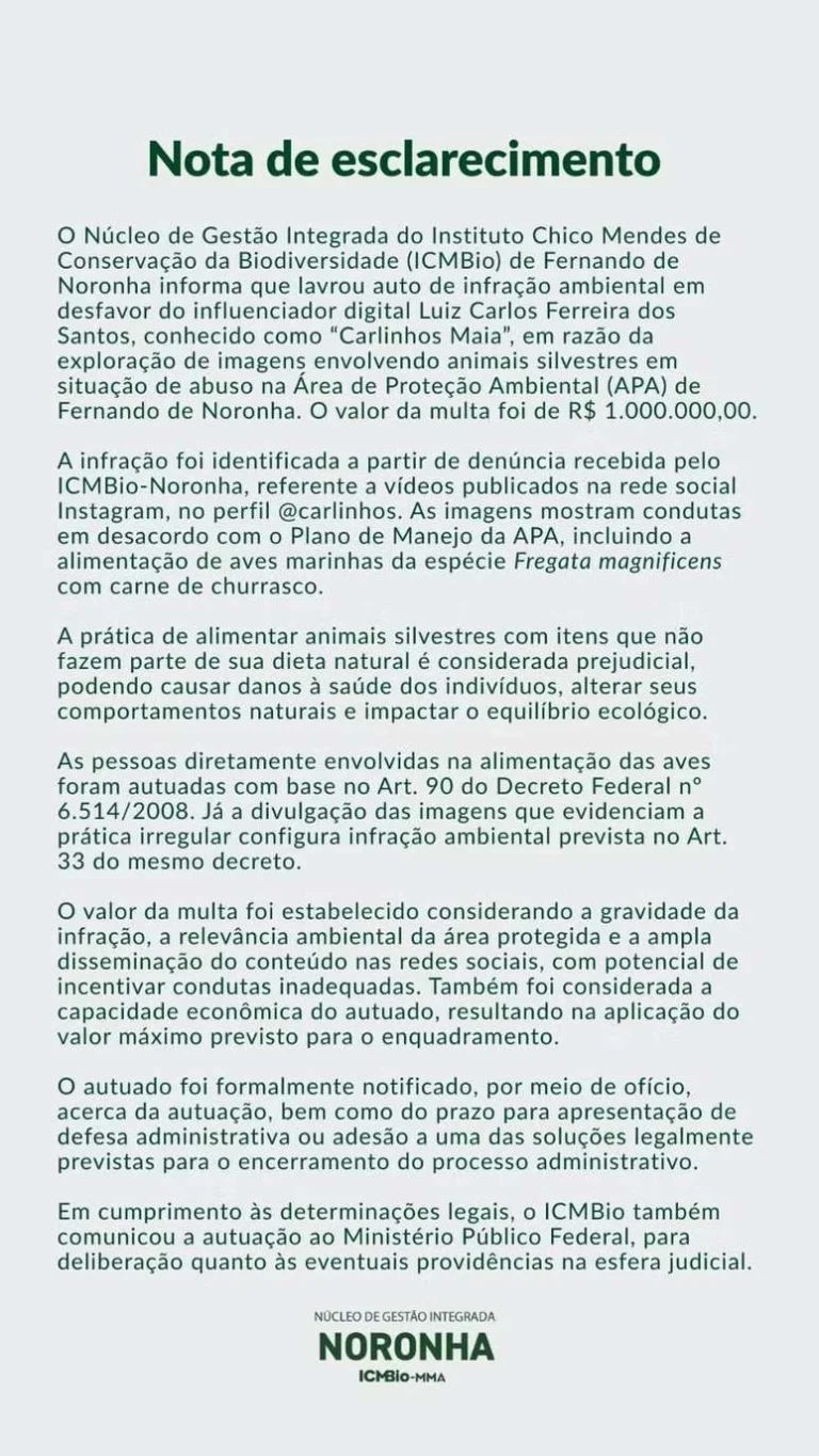 Carlinhos Maia leva multa de R$ 1 milhão em Noronha e fica indignado: Isso é desproporcional