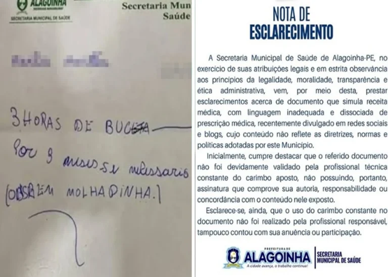 Receita médica com frase vulgar gera indignação e investigação oficial