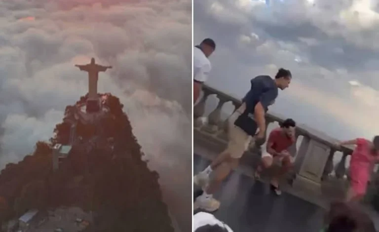 Vídeo mostra desespero de turistas durante ventania no Cristo Redentor