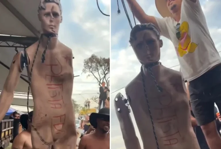 Grupo provoca polêmica na Festa de Barretos ao simular enforcamento de boneco “petista”