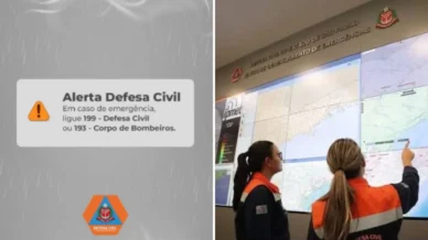 Defesa Civil envia alertas severos de chuva e rajadas para 24 regiões de SP